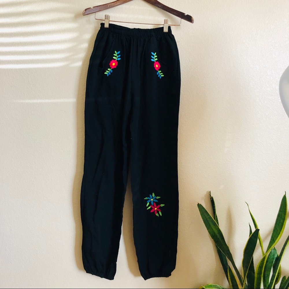 Women’s Black Embroidered Mexican Pants NEW